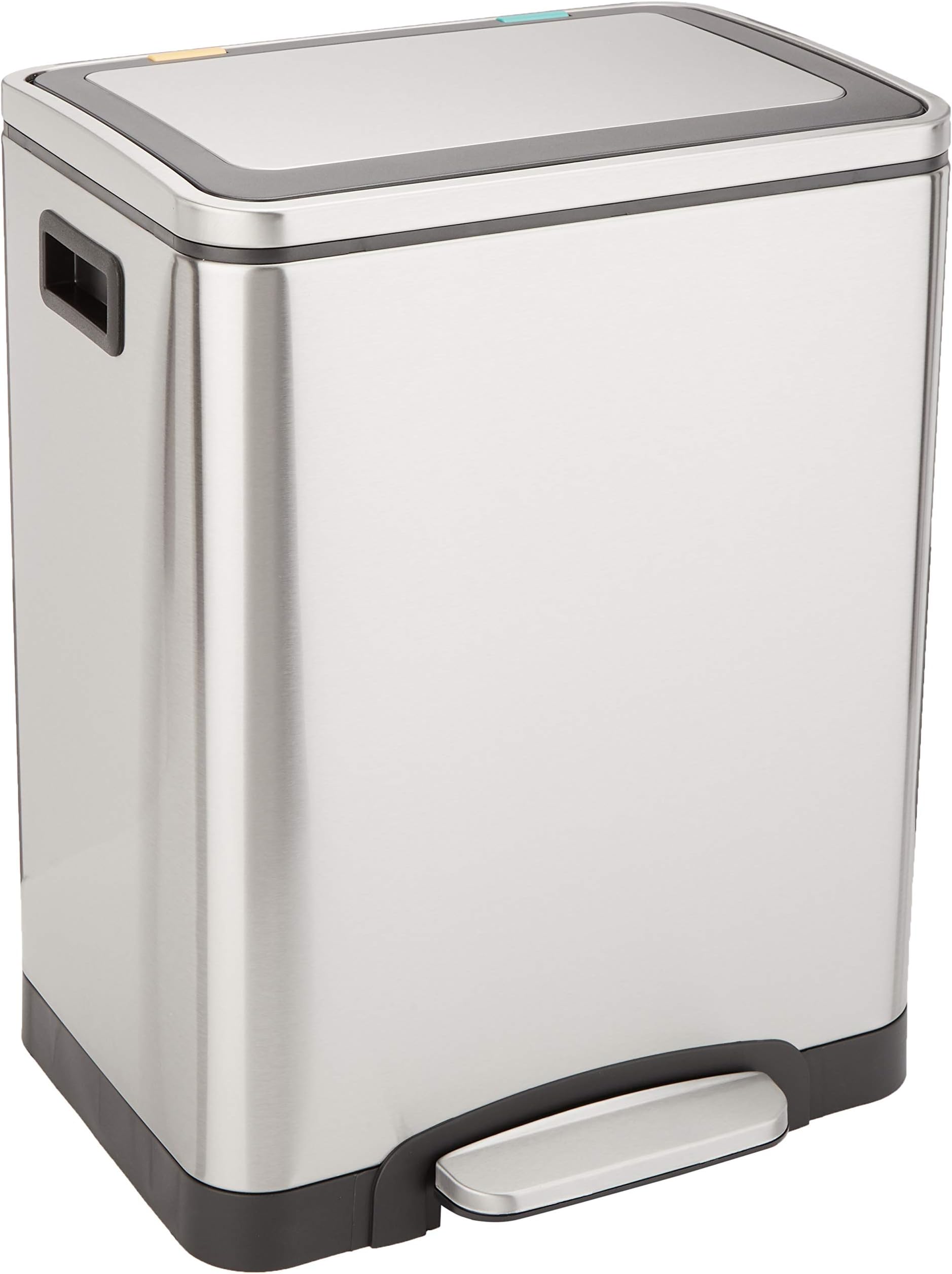 30L Dual Bin Soft-Close Trash can with Foot Pedal - 2 x 15 Liter Bins, Stainless Steel, Small Inner bins, Suitable for 1 or 2 People