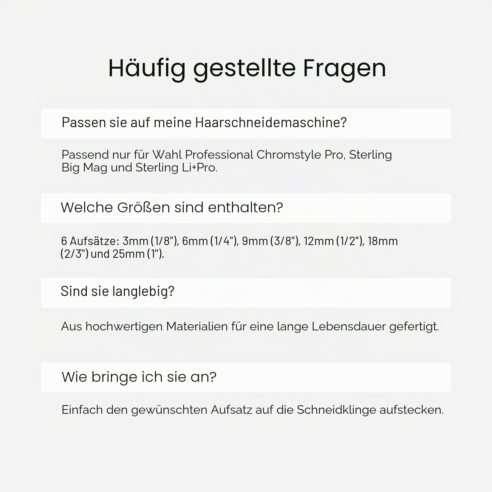 WAHL Kunststoff Aufsteckkämme für Arco/ Adelar und Bravura, schwarz