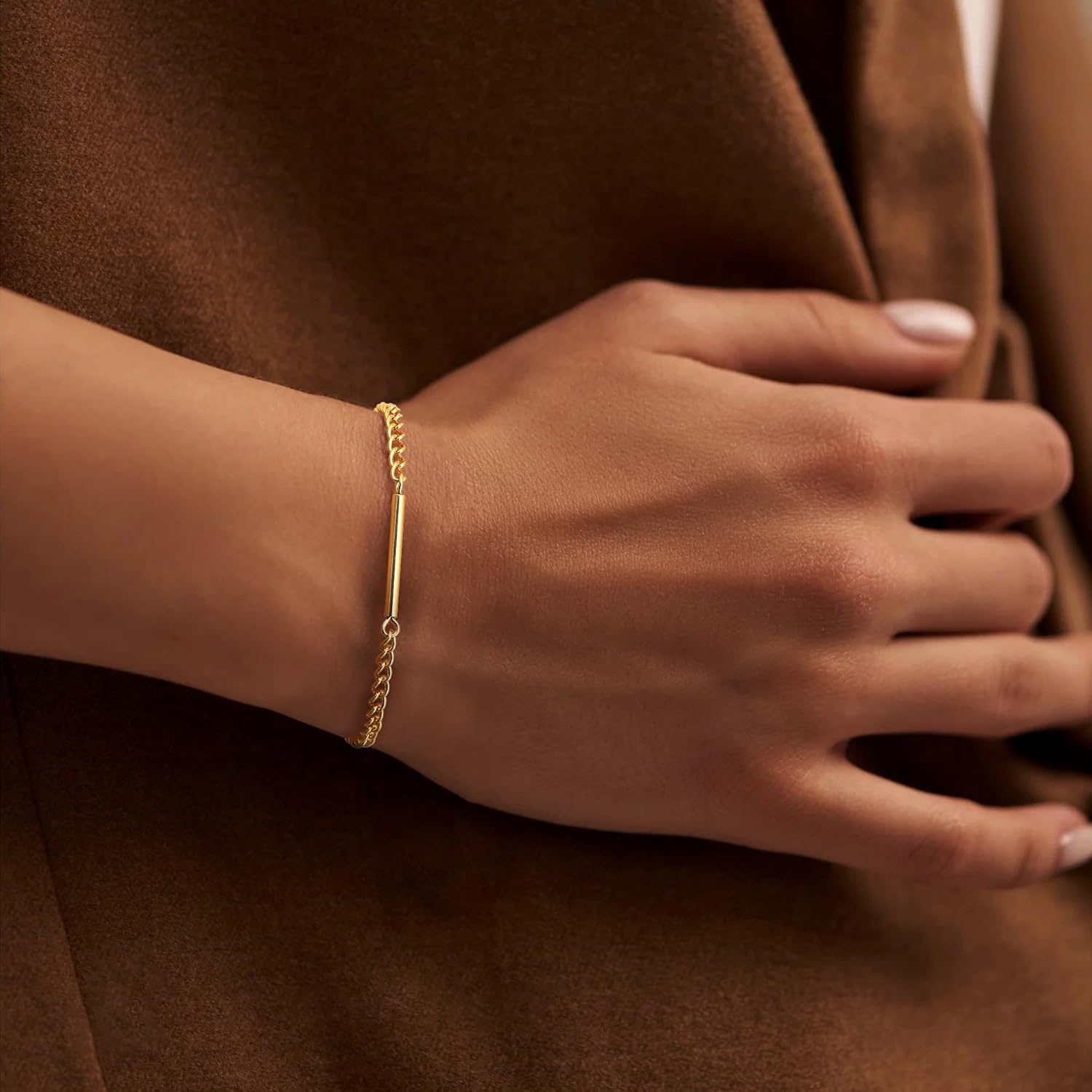 Gold Bracelets for Women Waterproof 14K Gold Plated Jewelry for Women Trendy Thin Dainty Chain Bracelet Fashion Accessories Bracelet for Womens