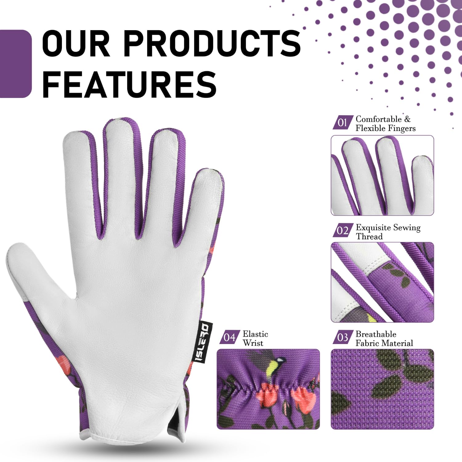 Islero Gardening gloves for Men and Women Tough Thorn Proof Comfortable Breathable Protective leather with Strong Grip Rigger Garden work Safety gloves (short Purple - Image 2
