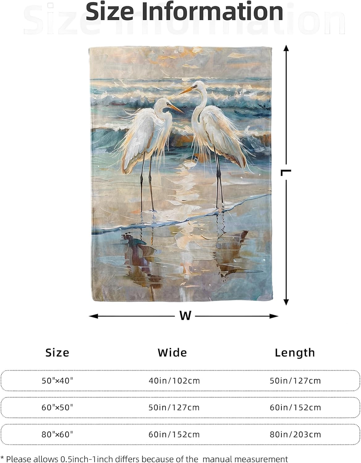Beach Heron Blanket 50x60 in, Flannel Throw Blankets for Travel Camping Sofa Living Room Decor, Lightweight Cozy Soft Fuzzy Gifts for Women Adults Kids image 3