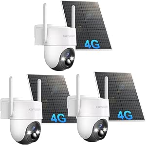 4G LTE Cellular Solar Security Camera, No WiFi Security Camera, 360° View, 2K Night Vision, PIR Detection, 2 Way Audio, Motion Alerts, Built in SIM Card, Support Verizon/AT&T/T-Mobile (3-Cam Pack) asin的图片