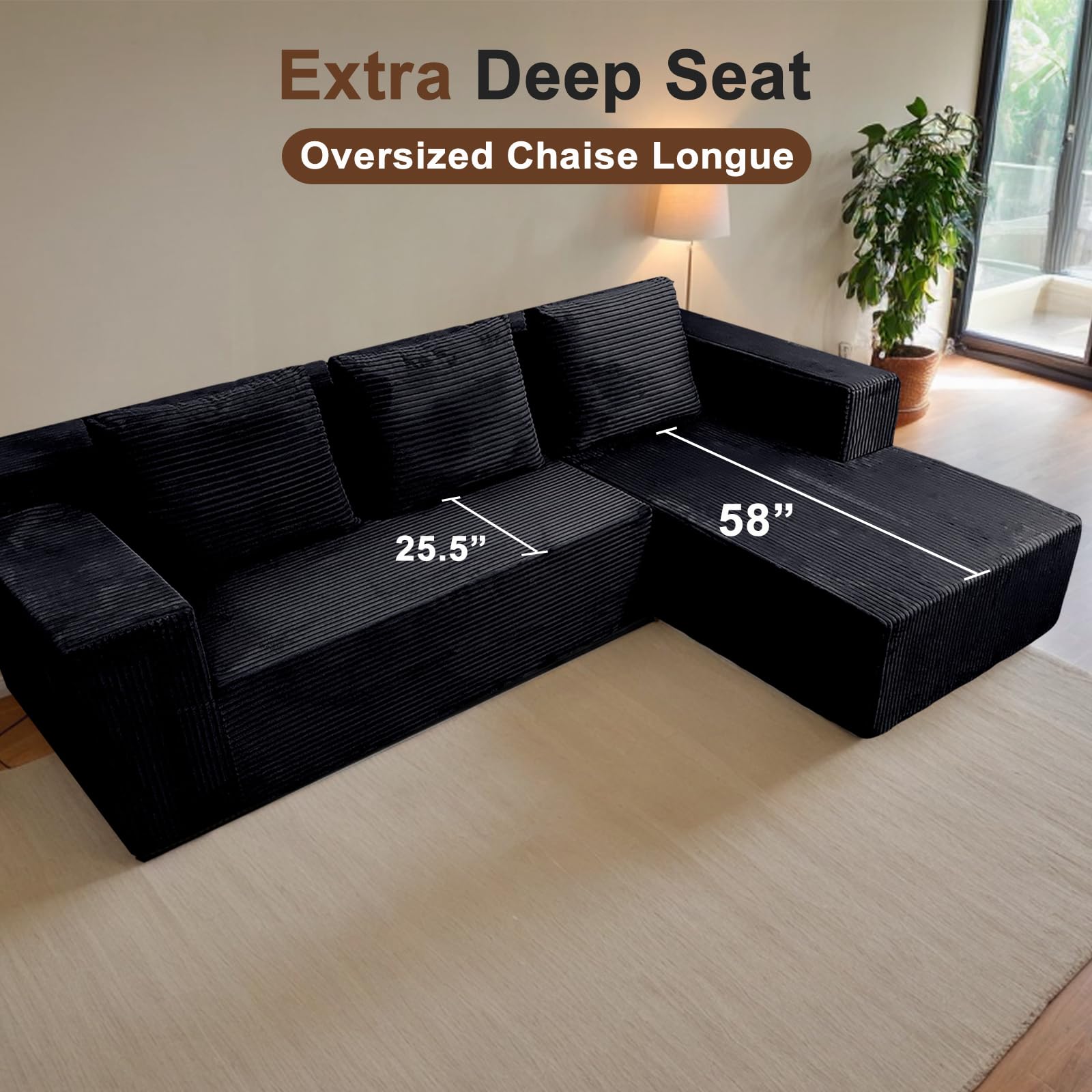Sofá seccional Cloud de 103 pulgadas, sofá en forma de L deshuesado con diván, moderno sofá modular minimalista para sala de estar, combinación libre, asiento profundo, no requiere montaje, 5