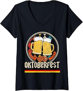 Womens Oktoberfest Vintage Retro Germany Flag Munich Bavaria V-Neck T-Shirt