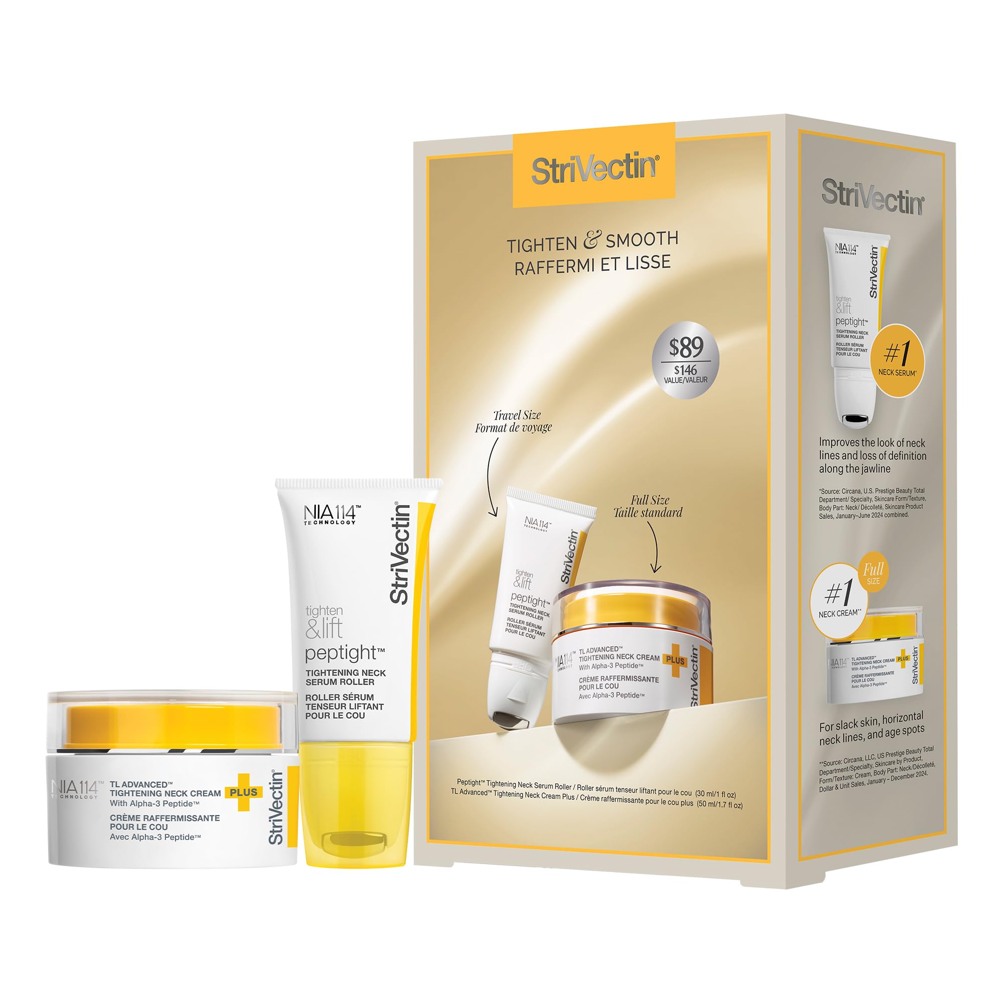 StriVectin Tighten & Smooth Neck Cream and Neck Serum Roller Anti-aging Skin Care 2-Piece Set, Smoothing Look of Wrinkles and Fine Lines, Improves Crepey Skin and Vertical Lines