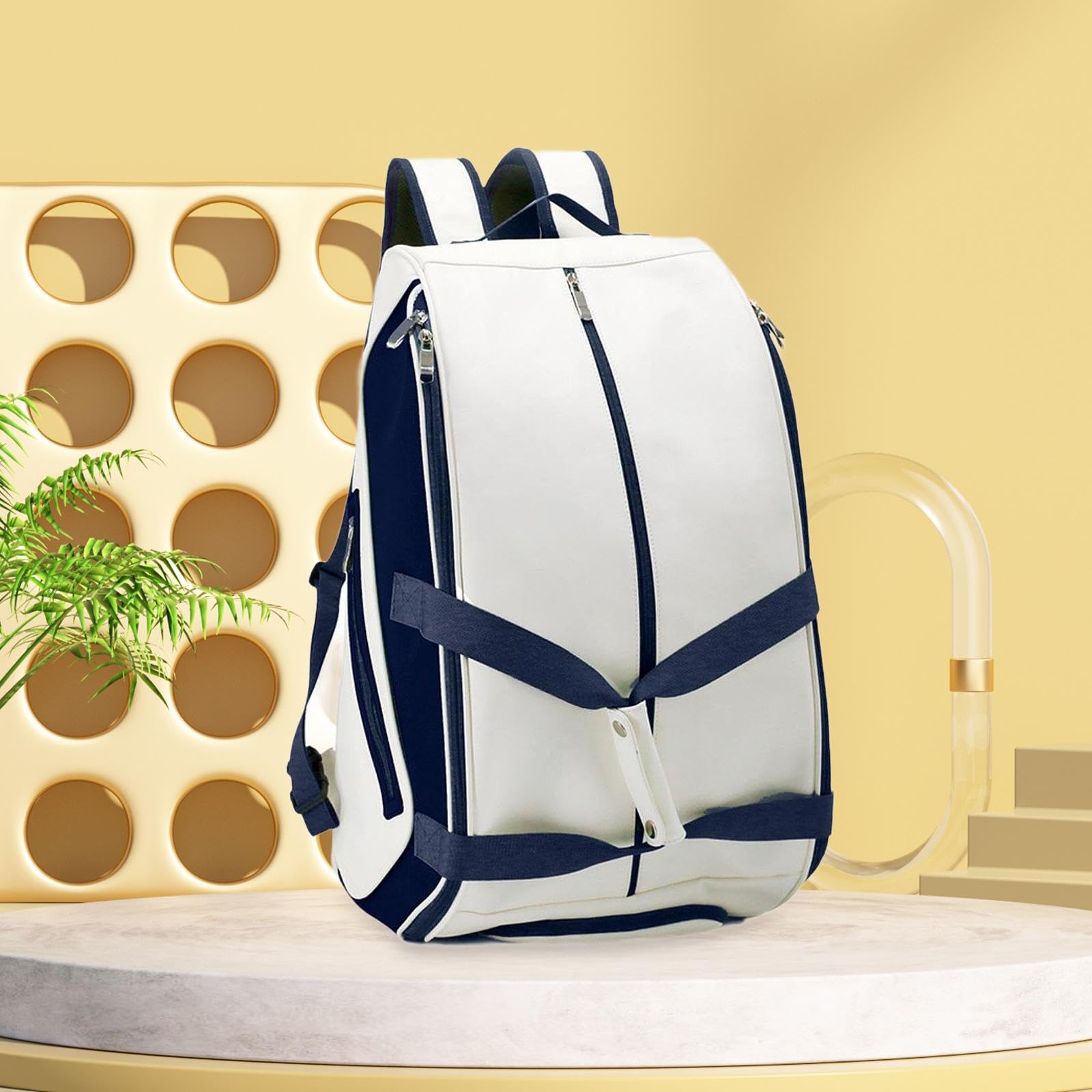 Vaveren Pickleball Backpack Tennis Bag Large Capacity Organizer Gym Duffel Badminton Racquet Bag for Training Workout, White and Blue