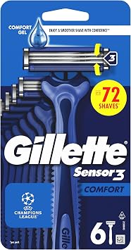 Gillette Sensor3 Comfort, Disposable Razors For Men, 6-Pack Razors
