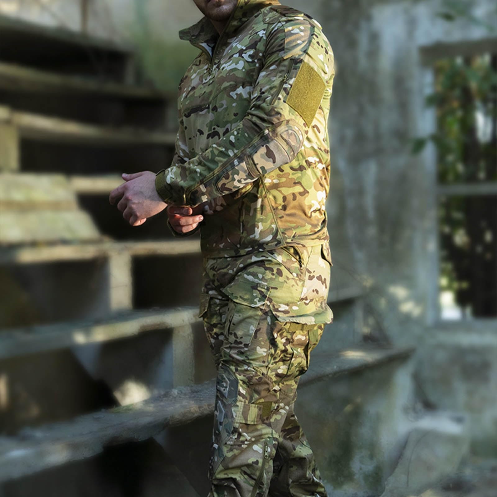 Conjunto de Uniforme de Camuflaje Ruso: Camisa y Pantalones con Rodilleras | Suave y transpirable, Comodidad elástica flexible, Puños ajustables, Entrenamiento al aire libre, Airsoft