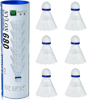 WHiZZ Nylon Badminton Balls, Durable Shuttlecocks for Indoor and Outdoor Training, Exercise, Leisure, Beginners, 6 x White/Blue