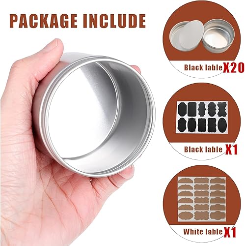 Miniatura 4 de Lata de aluminio de 3 onzas, paquete de 20 latas de metal para salvamento, latas de vela de 3 onzas con tapas, recipientes recargables con tapa de