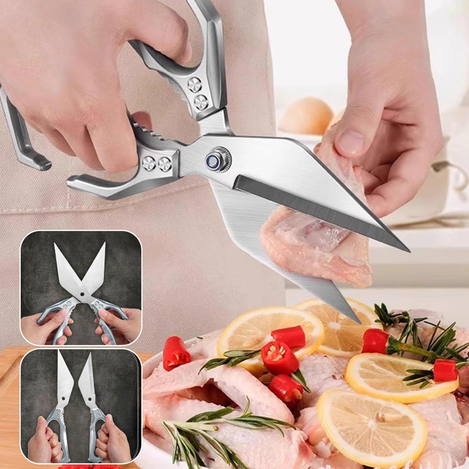 Kitchen Scissors | Stainless Steel Poultry Scissors With Ergonomic Handle | Professional Cutter Kitchen Tools For Cutting Meat Chicken Bone Fish Seafood Vegetable Commercial Turkey
