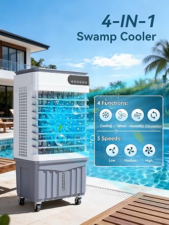 2900CFM Swamp Cooler, 4-IN-1 Evaporative Air Conditioners With 9.2 Gal Water Tank, 4 Ice Packs, Remote, 12H Timer, 120Oscillation, 36Portable Cooling Fan with 3 Modes&Speeds for Bedroom(2)