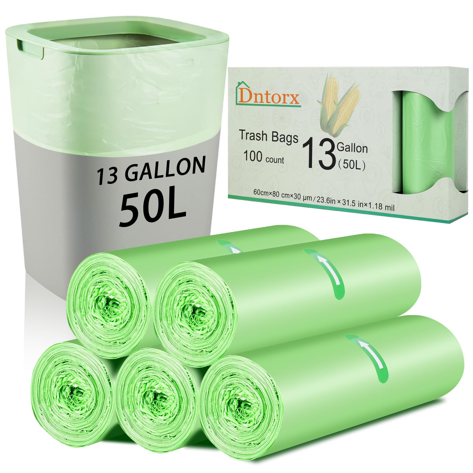 100 Pack 50 Litre Bin Bags, 5 Roll Heavy Duty 50L Bin Liners Rubbish Bag Large Food Waste Bags for Kitchen Garden Office Bedroom Bathroom Trash(60 x 80cm 50L)