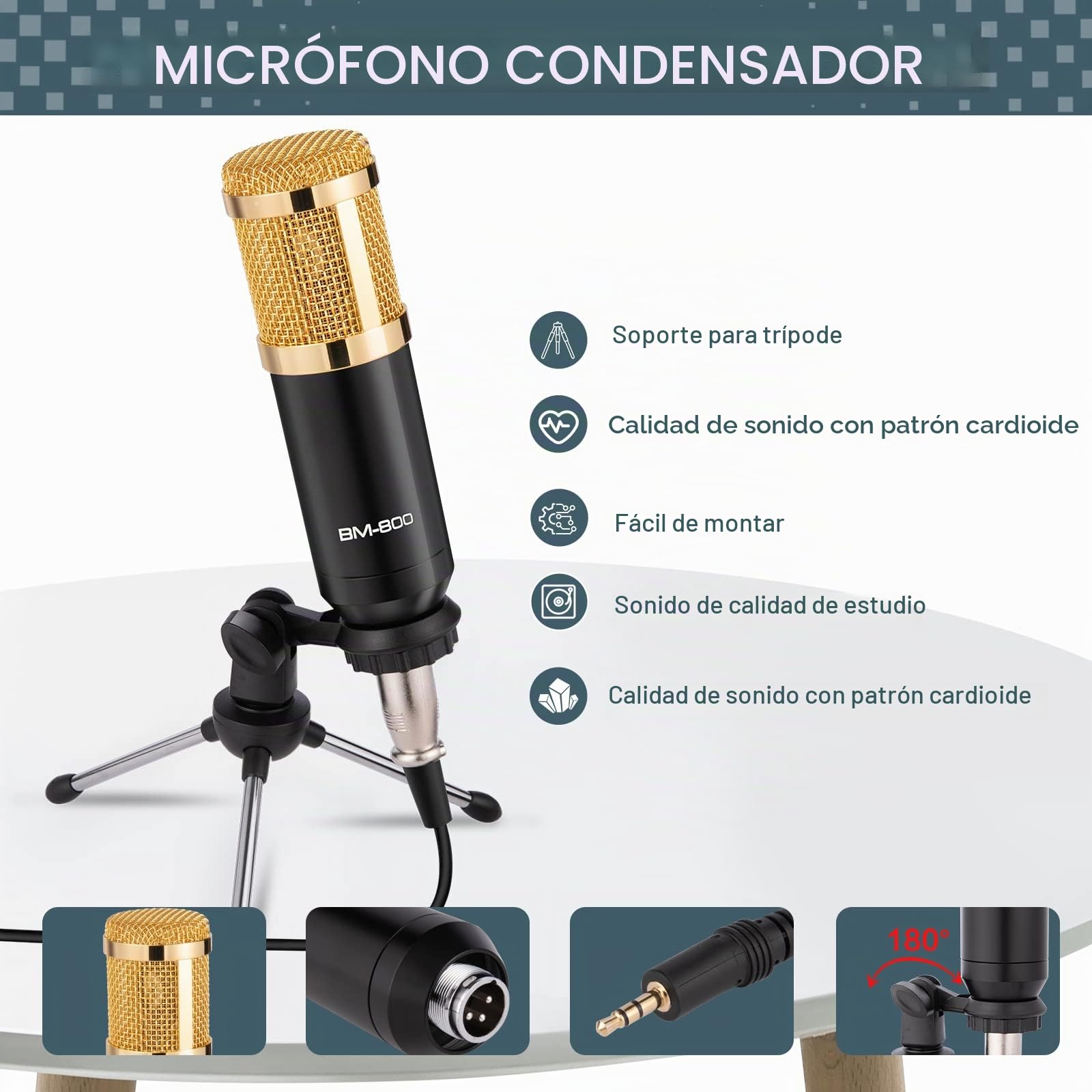 Paquete de Equipo de Podcast, Paquete de micrófono de Condensador Audio Profesional/Equipo de Estudio/micrófono de Podcast para transmisión de transmisión, Juegos, grabación, Canto, Tiktok, Youtube