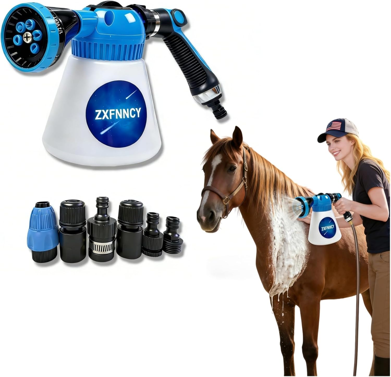 Foam Sprayer for Garden Hose, 2-in-1 Dog Wash Sprayer & Car Foam Cannon, Adjustable Soap Dispenser Gun with 6 Spray Patterns for Pet Bathing, Horse Grooming, Window Cleaning & Plants