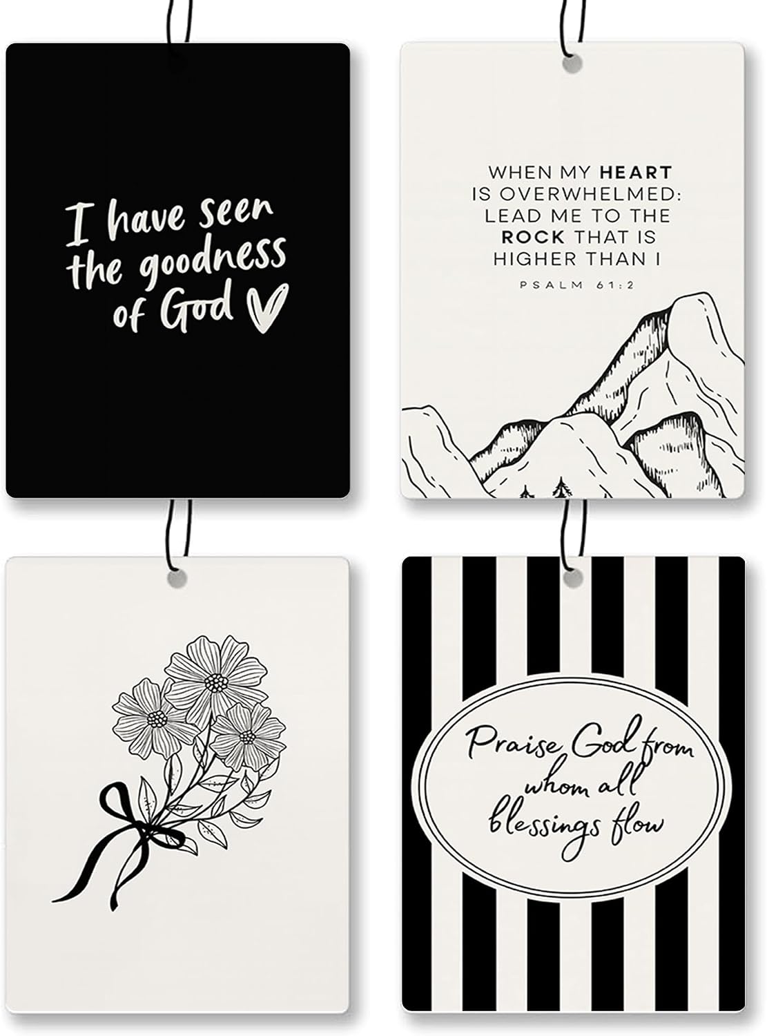 Black Christian Bible Car Air Freshener 4 Pcs - Floral Mountian Heart Christian Air Freshener Hanging Decor for Cars Closet Drawer Books, Black Bible Verse Car Accessories Mirror Decor for Women