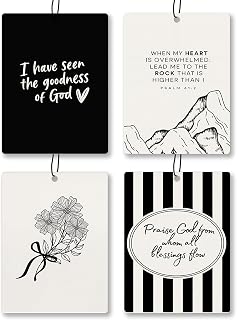 Black Christian Bible Car Air Freshener 4 Pcs - Floral Mountian Heart Christian Air Freshener Hanging Decor for Cars Closet Drawer Books, Black Bible Verse Car Accessories Mirror Decor for Women