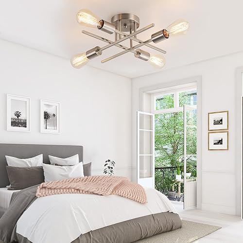 Miniatura 54 de Sputnik Candelabros, lámpara de techo moderna semiempotrada con base E26, lámparas industriales de mediados de siglo para cocina, granja, Negro