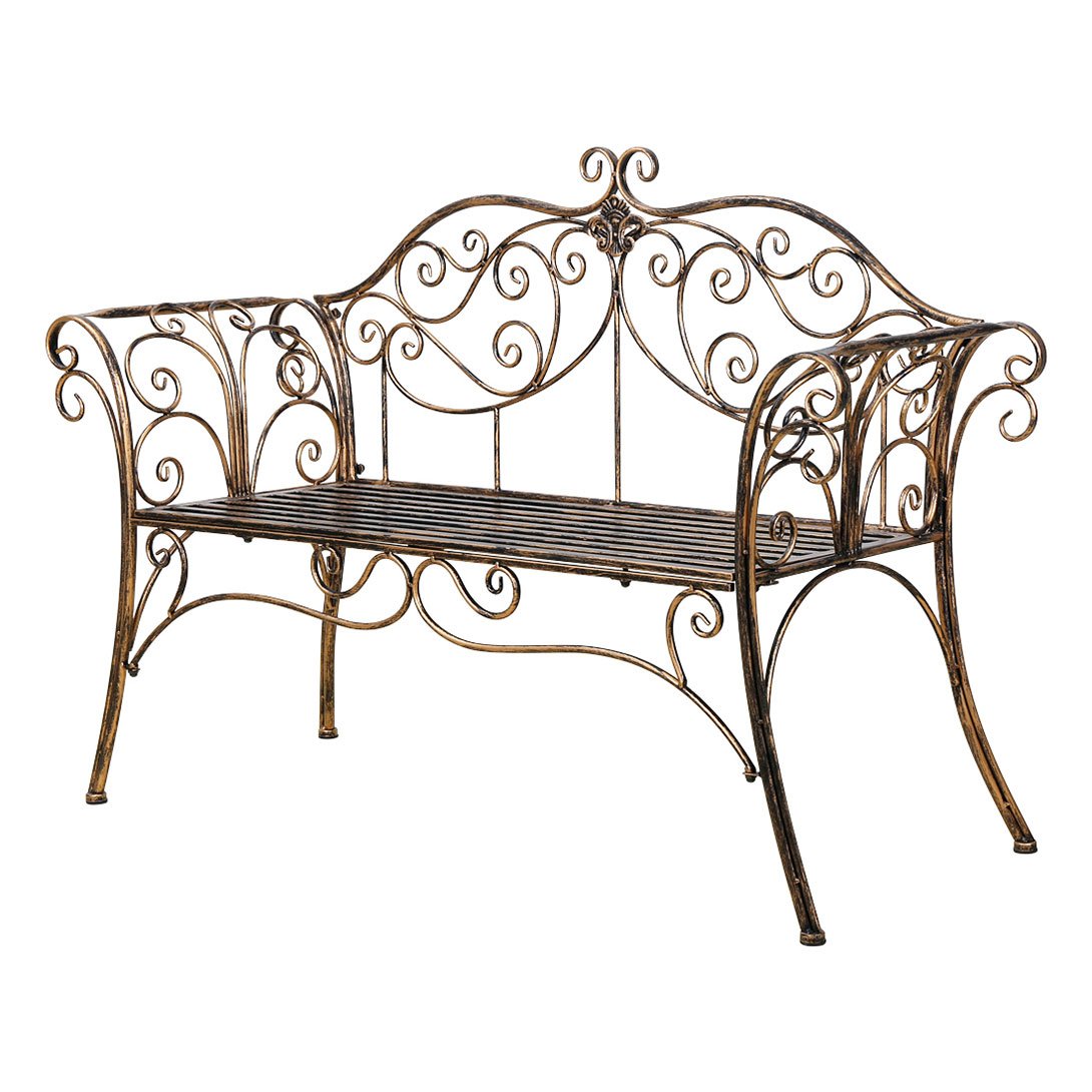 HLC Gartenbank Metall Sitzbank mit Rückenlehne & Armlehne Eisenbank für 2-3 Sitzer Ruhebank Retro-Stil Bank für Garten Park Balkon (Bronze)