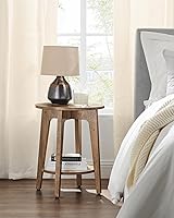 Vista 8 de VASAGLE MAEZO Collection - Mesa auxiliar, Mesa auxiliar redonda pequeña de 2 niveles, Mesita de noche con patas cónicas, Transiciones curvas