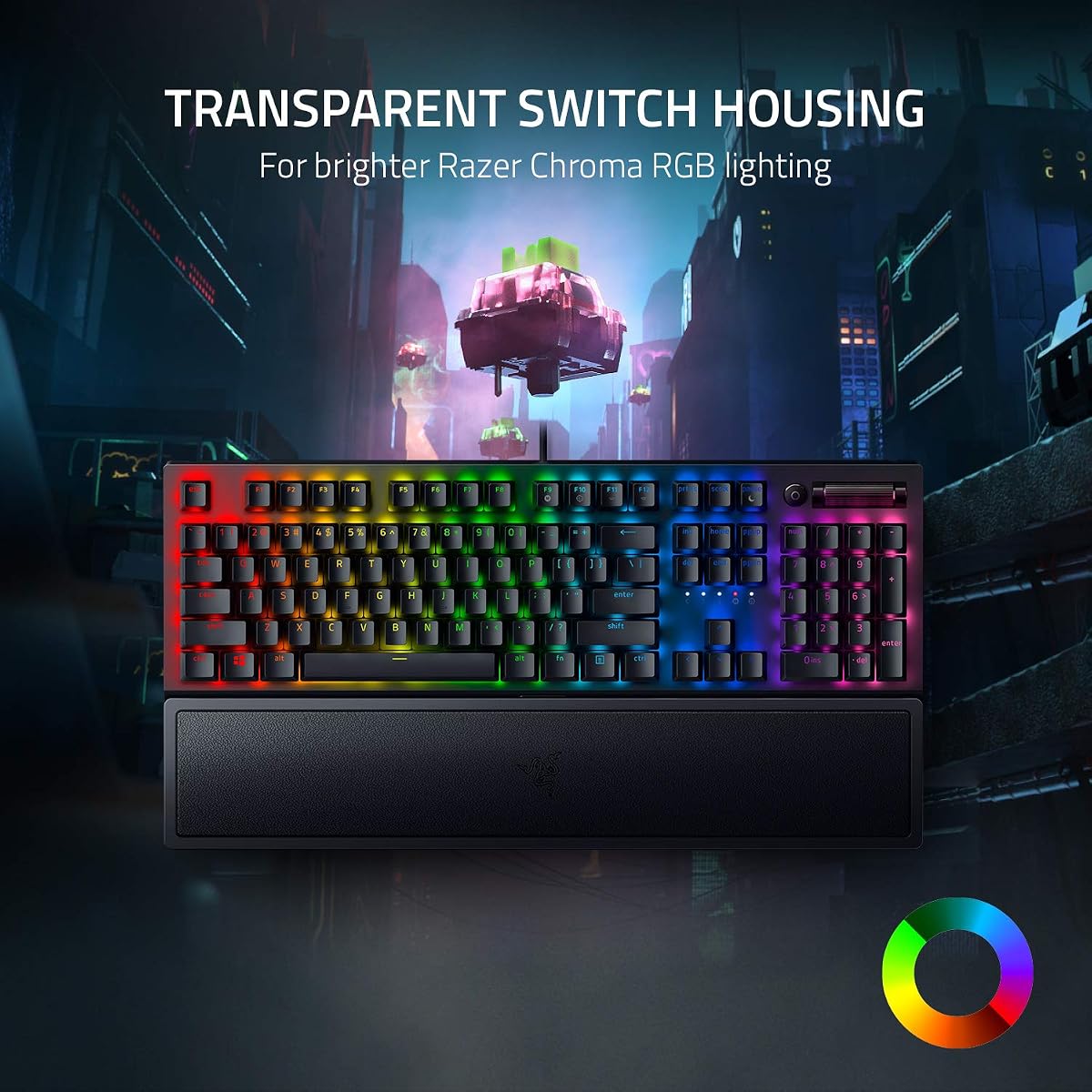 Razer BlackWidow V3 (Green Switch) - Mechanical Gaming Keyboard (Clicky Mechanical Switches, Doubleshot ABS Keycaps, Multi-Function Digital Roller and Media Key, Wrist Rest) QWERTY UK Layout | Black UK Layout BlackWidow V3 Green Clicky Switch — view 2