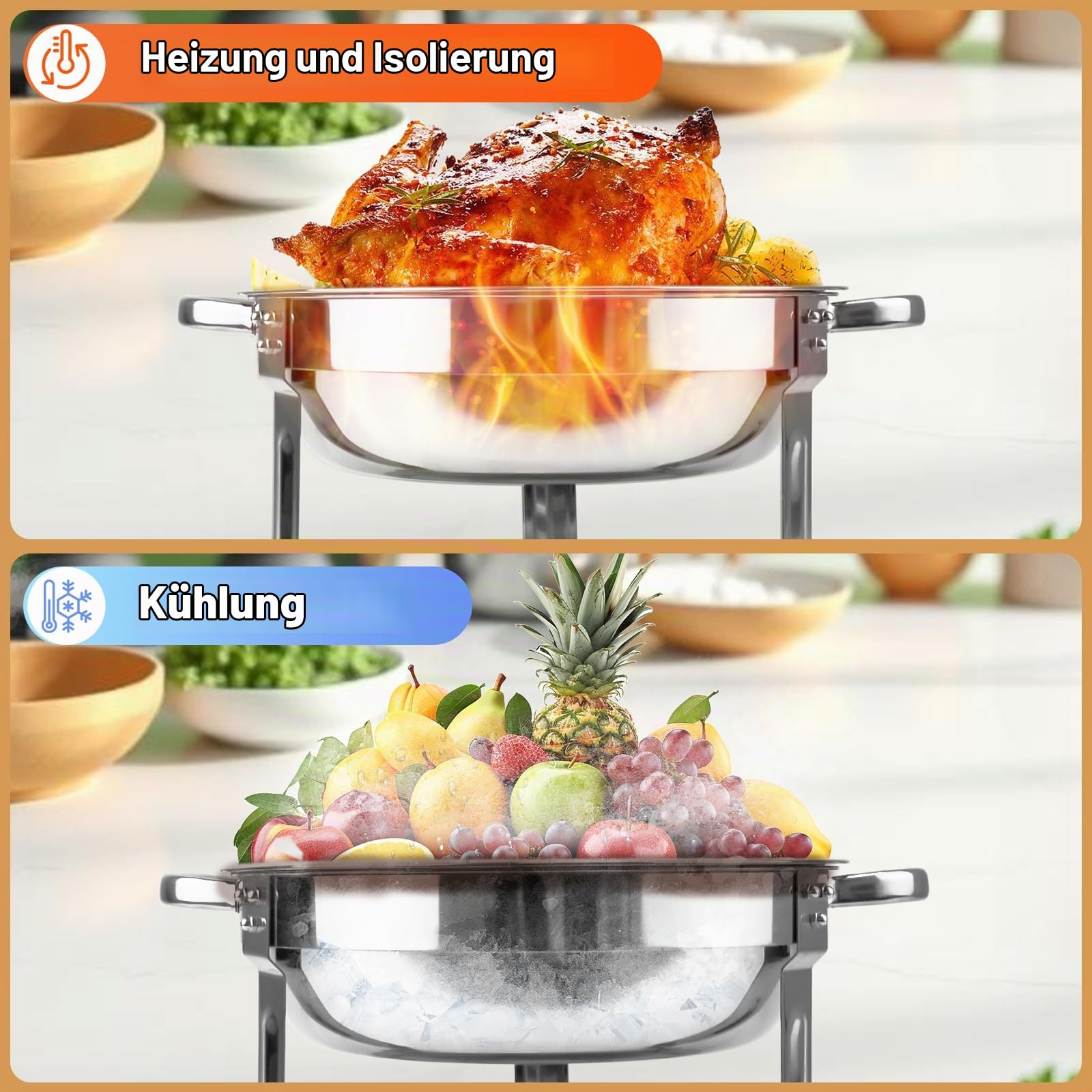 4er-Pack Chafing Dishes Buffet Set, Chafing Dishes Wärmer aus Edelstahl, Buffet Speisenhalter mit Deckel für Restaurant, Bankett, Party, Picknick, Cafeteria