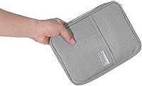 Vista 5 de PATIKIL Portatarjetas familiares para pasaporte de viaje, funda para documentos, múltiples bolsillos con correa para la muñeca para viajes de Gris