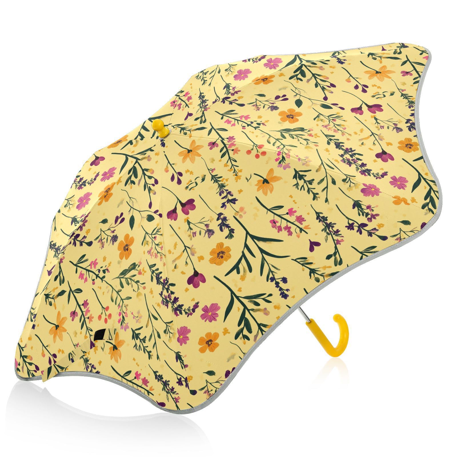 Parapluie de pluie jaune pour enfants avec bande réfléchissante, parapluie de voyage coupe-vent avec poignée à crochet facile à prendre en main pour tout-petits filles et garçons