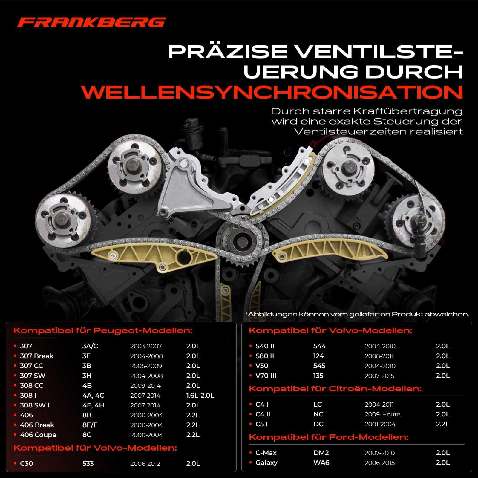 Frankberg 3-teilig Steuerkettensatz Kompatibel mit C4 LA C4 Grand Picasso I UA C4 I LC C4 II B7 C4 Picasso I MPV UD C5 I DC C5 I Break DE C5 II RC Replace# 8653755