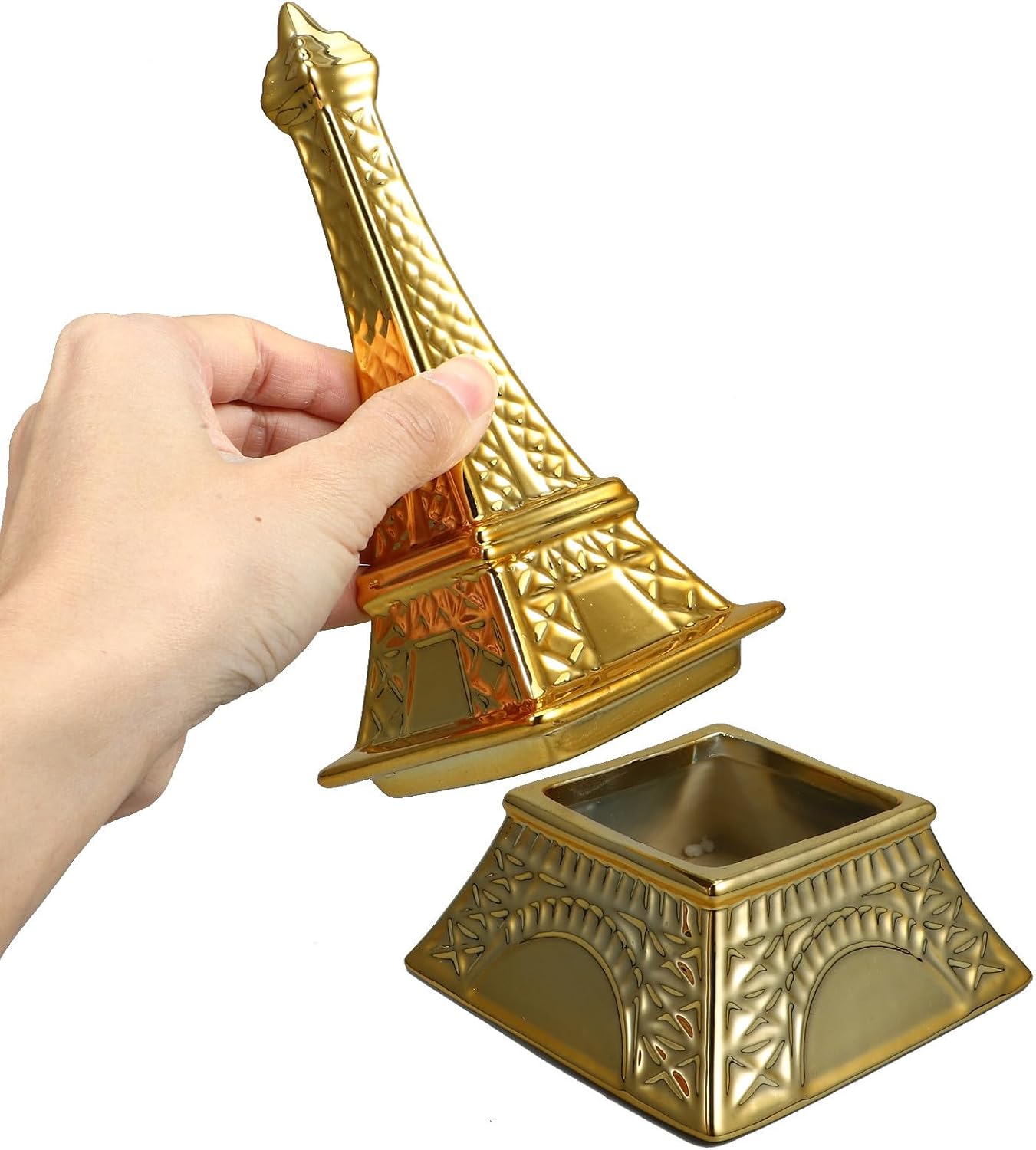Creative Pyramid Jewelry Storage Box Ceramic Whiteware Golden Decor image 3