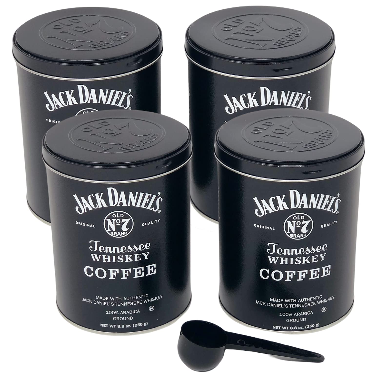 Jack Daniels Coffee (4 Pack, 8.8oz Each) Bundled with Complimentary Measuring Spoon - 100% Arabica, Medium Roast, Ground Gourmet Coffee, Kosher
