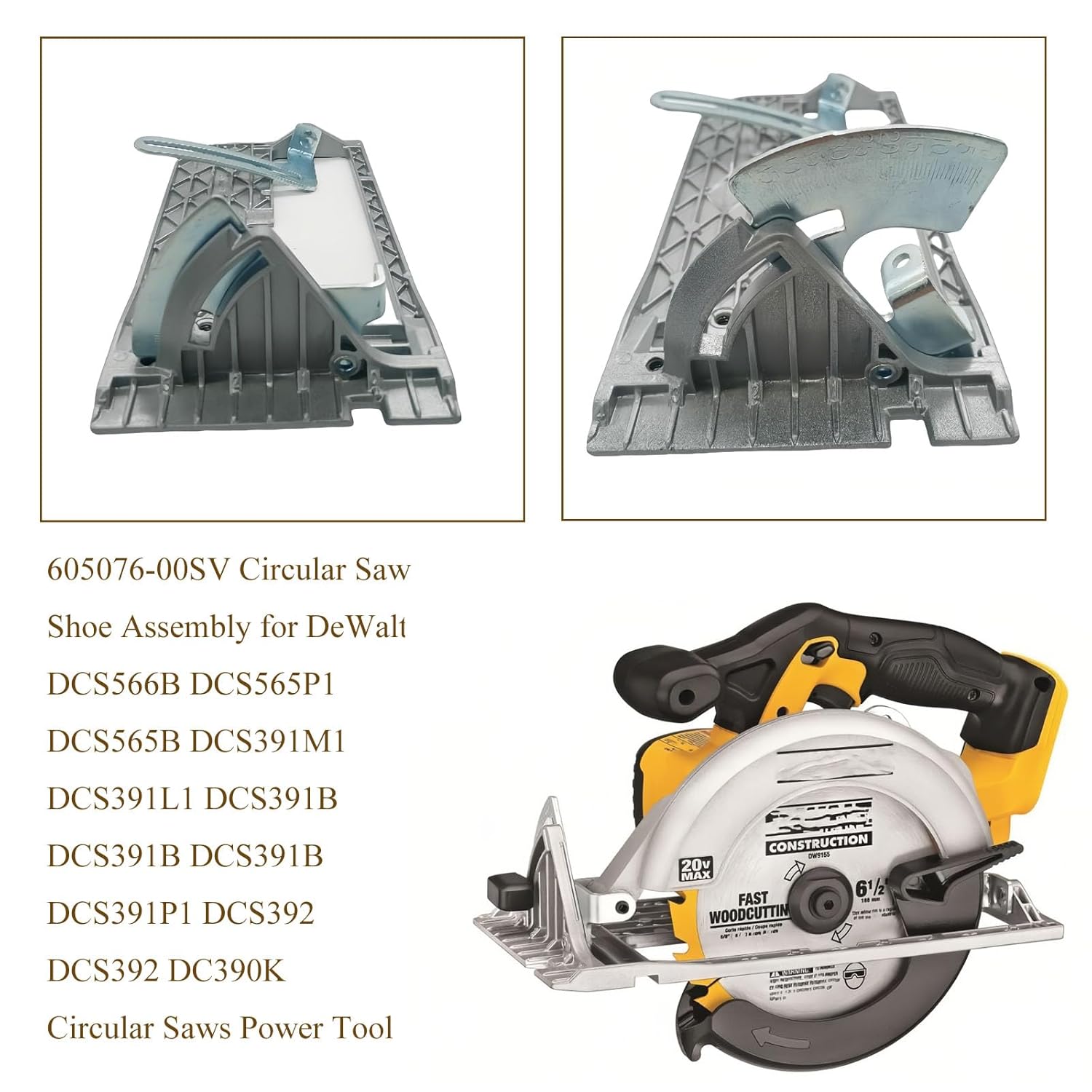 605076-00SV Circular Saw Shoe Assembly for DeWalt DCS566B DCS565P1 DCS565B DCS391M1 DCS391L1 DCS391B DCS391B DCS391B DCS391P1 DCS392 DCS392 DC390K Circular Saws Power Tool