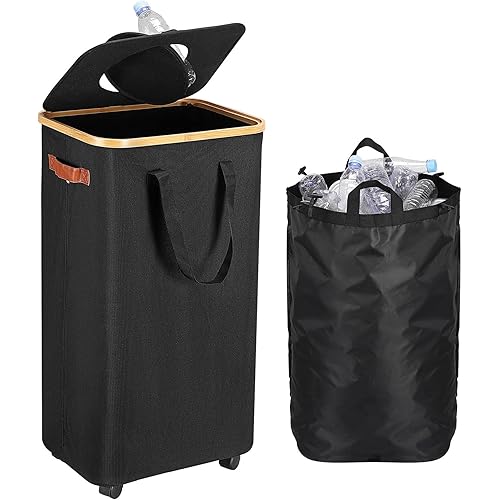 yamagahome Recycling Bin for Kitchen Indoor Home, Recycle Bins with Lid, 100L Large Recycling bin with Removeable Reusable Inner Bags, for Bottles Cans Glass Plastice Cartons(Black)