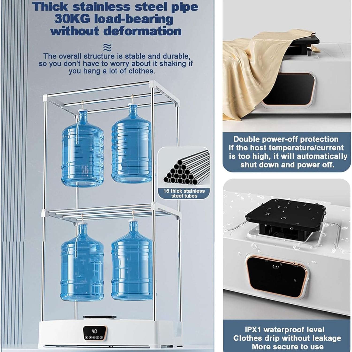 Foldable Electric Clothes Dryer, 2-Tier Heated Clothes Airer, 1000W Laundry Drying Rack with 180 Min Timer, Quick Dry Indoor Heater Clothes Dryer Machine, 15kg Max Load