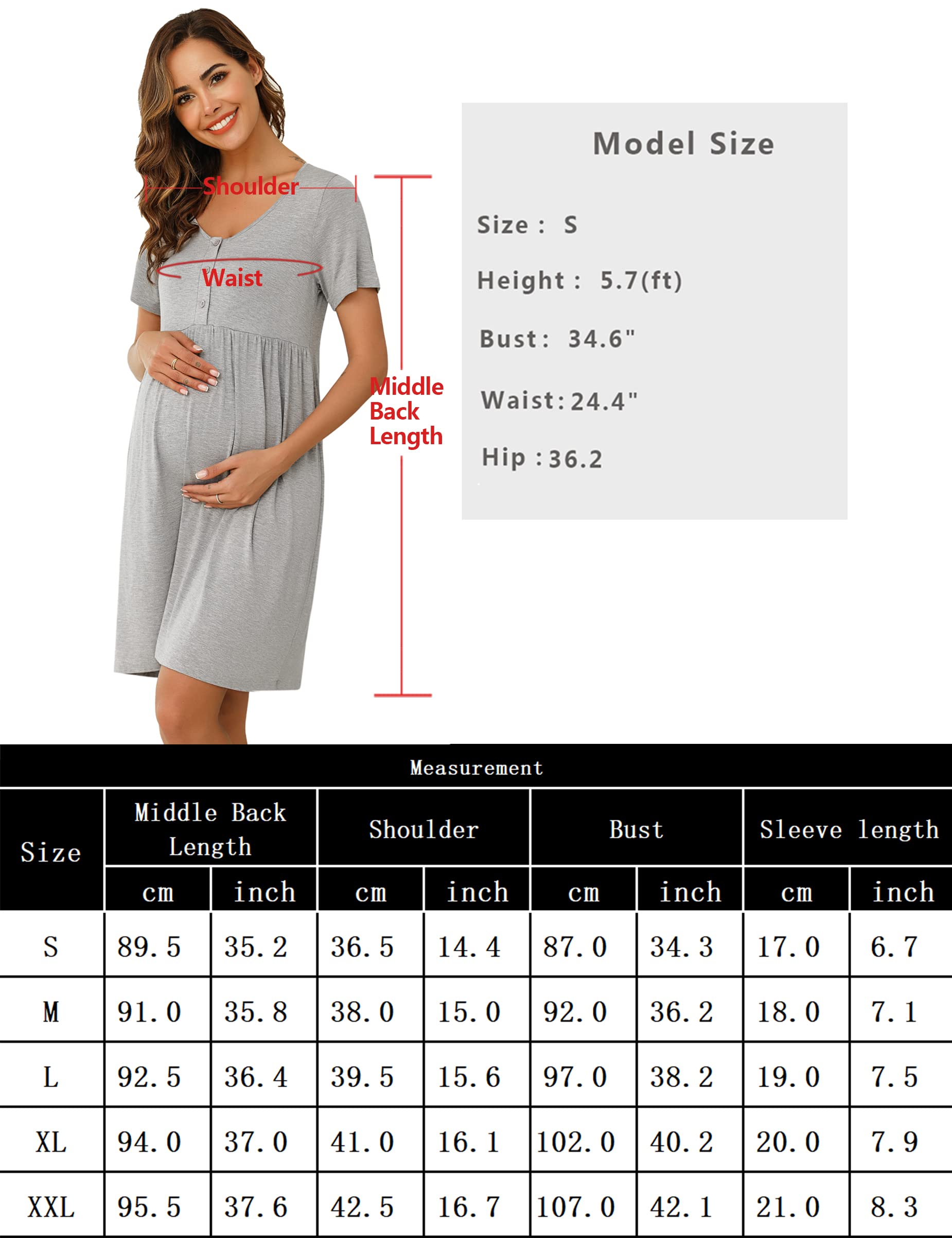 Bresdk Nachthend Damen Nachtwäsche zum Knöpfen Stillen Kurzarm Schlafshirt mit Knopfleiste Schwangere Frauen