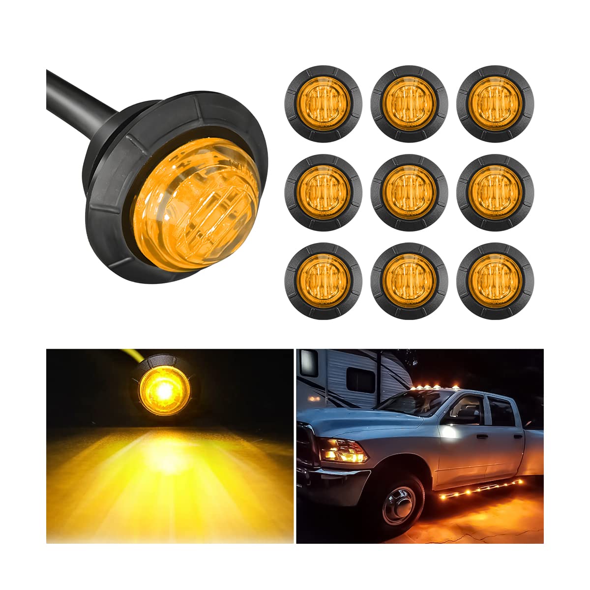 3 4 Led Marker Lights 3/4 Inch Yellow Amber LED Marker Lights For Truck \u0026  Trailer - Stainless Steel Ring LED Marker Lights Truck, image size:1200x1200