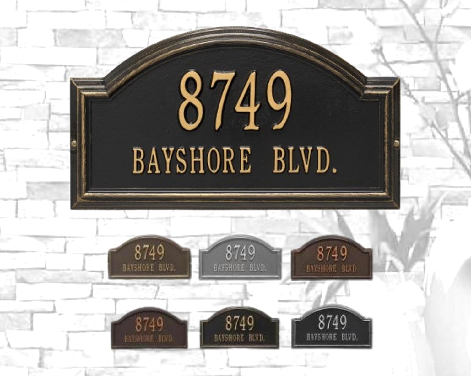 Whitehall Address Plaque, Providence Arch - Standard Wall - Two Line, Personalized House Number Sign, Cast Metal Custom Address Plaque for House Numbers, (6 Colors Available)