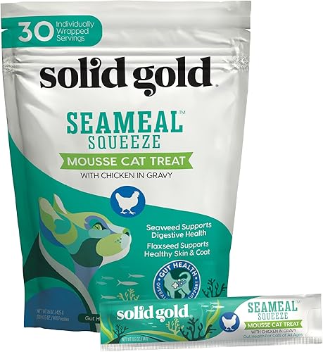 Miniatura 1 de Solid Gold Lickable Cat Treats - Golosinas de pollo para gatos de interior, paquete de 30 unidades, hechas con algas ricas en fibra para la salud