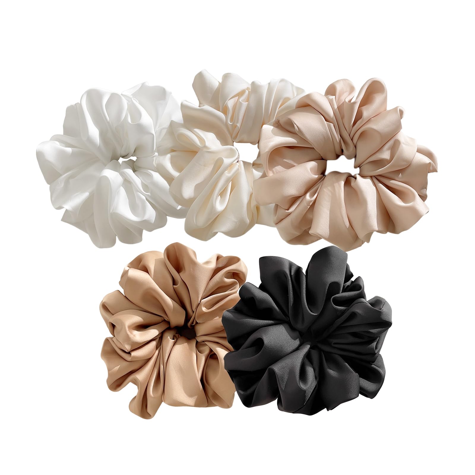 OWITER 5 pcs Large Satin Scrunchies for Women,oversized scrunchies for women,large scrunchies for giant scrunchie(white