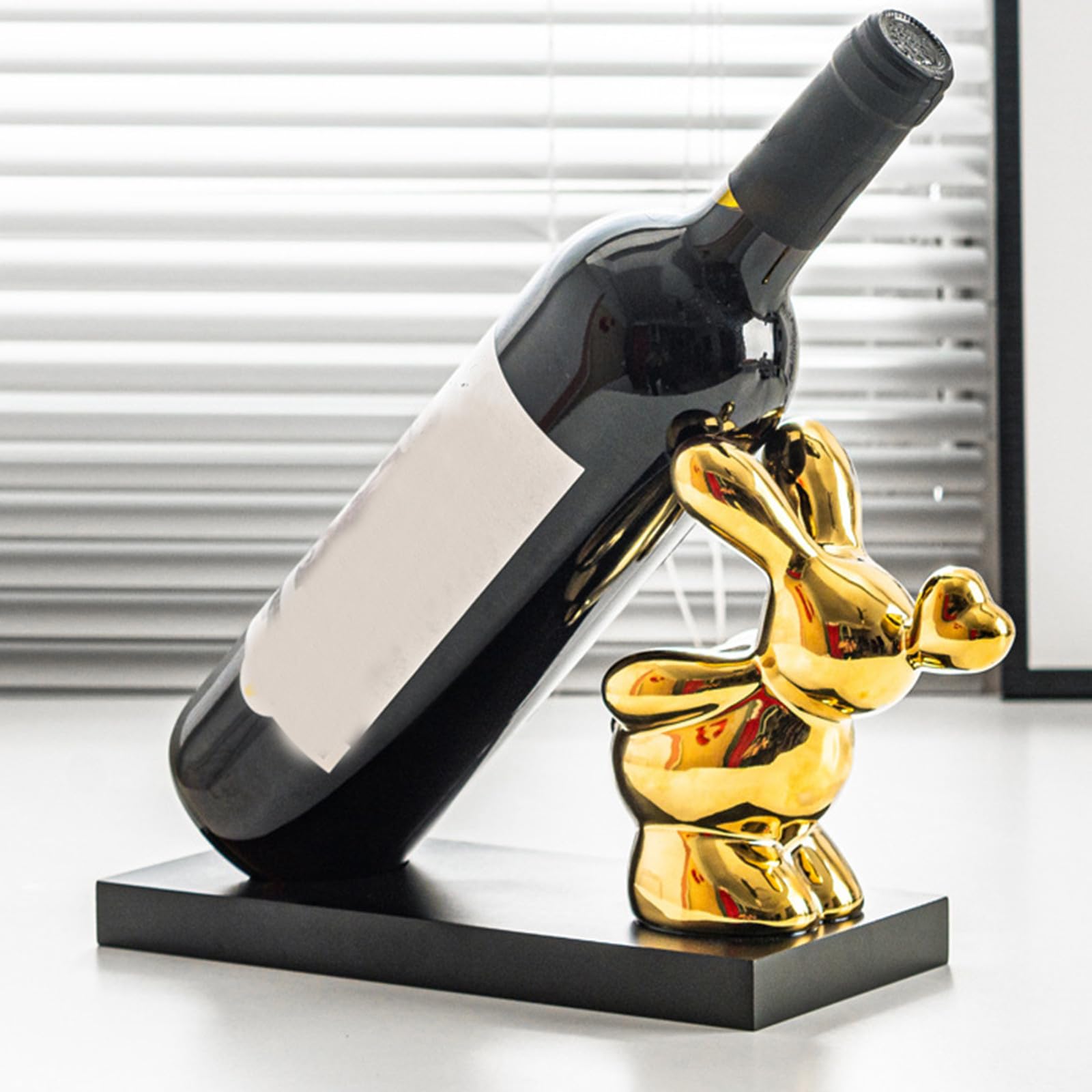 VOSAREA Portabottiglia Vino in Porcellana Bianca Coniglio Dorato