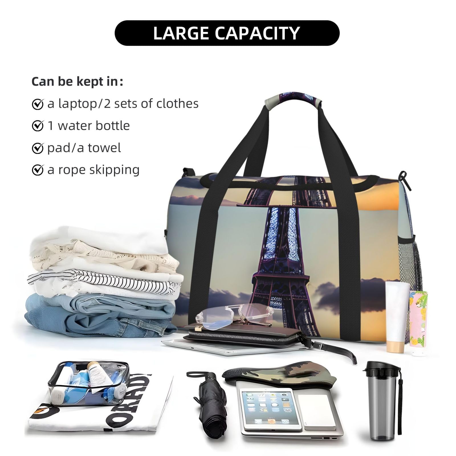 Sac de voyage léger et portable avec imprimé Tour Eiffel