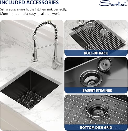 Miniatura 46 de Sarlai - Fregadero empotrado con barra, de 10 x 18 x 8 pulgadas, pequeño, de acero inoxidable, de calibre 16, simple, para RV Acero inoxidable,Negro