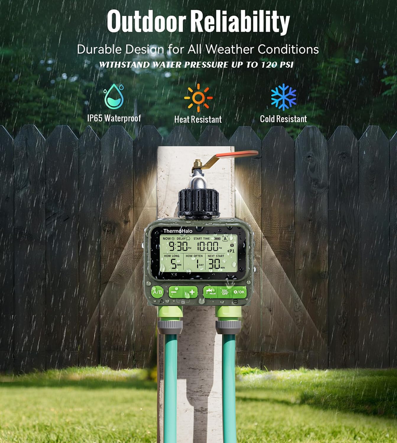 Timer intelligente per tubi da giardino, irrigazione digitale a 2 zone, impermeabile, sistema di irrigazione automatica per prati e cortili (doppio)