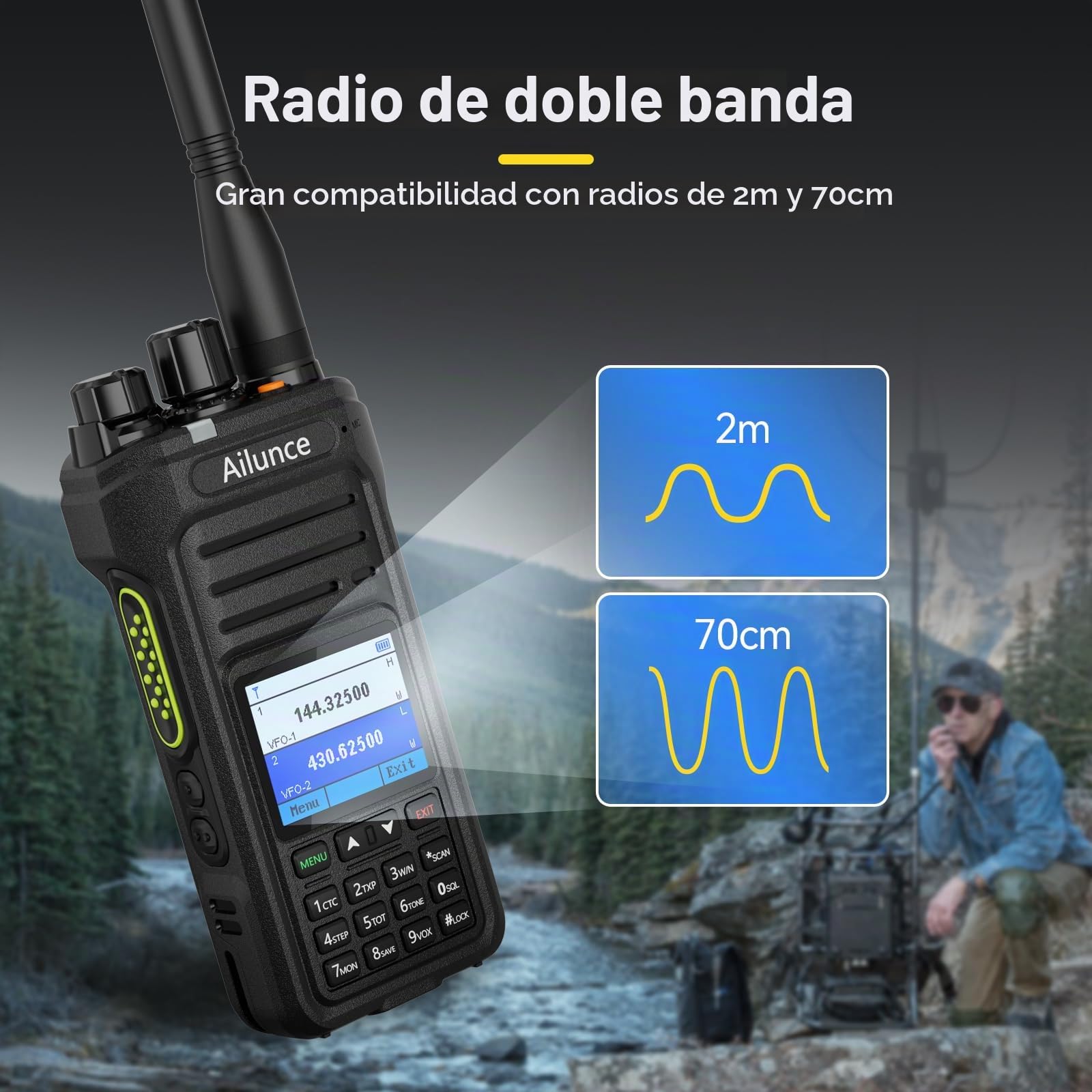 Retevis Ailunce HA1UV Radioaficionado, Walkie Talkies IP67 (2 Piezas) | Impermeable y a Prueba de Polvo, Banda Dual, 2800mAh, Radio Amateur Recargable USB-C para Emergencias, Caza, Senderismo