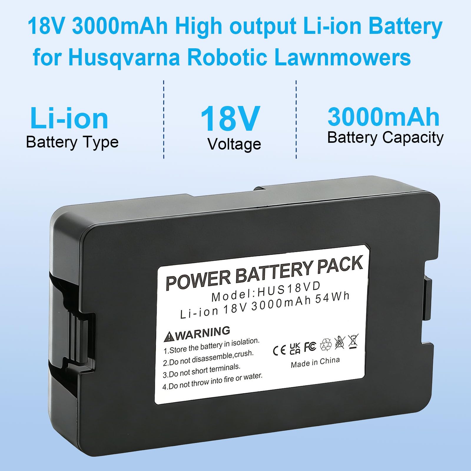 Batería de Repuesto de cortadora 18V 3000mAh para Husqvarna Automower Edición Limitada 2020 115H 305 310 315X 320 330X (Año 2020-2022) para Gardena sileno Life/City, Sileno Minimo, Flymo Easilife.
