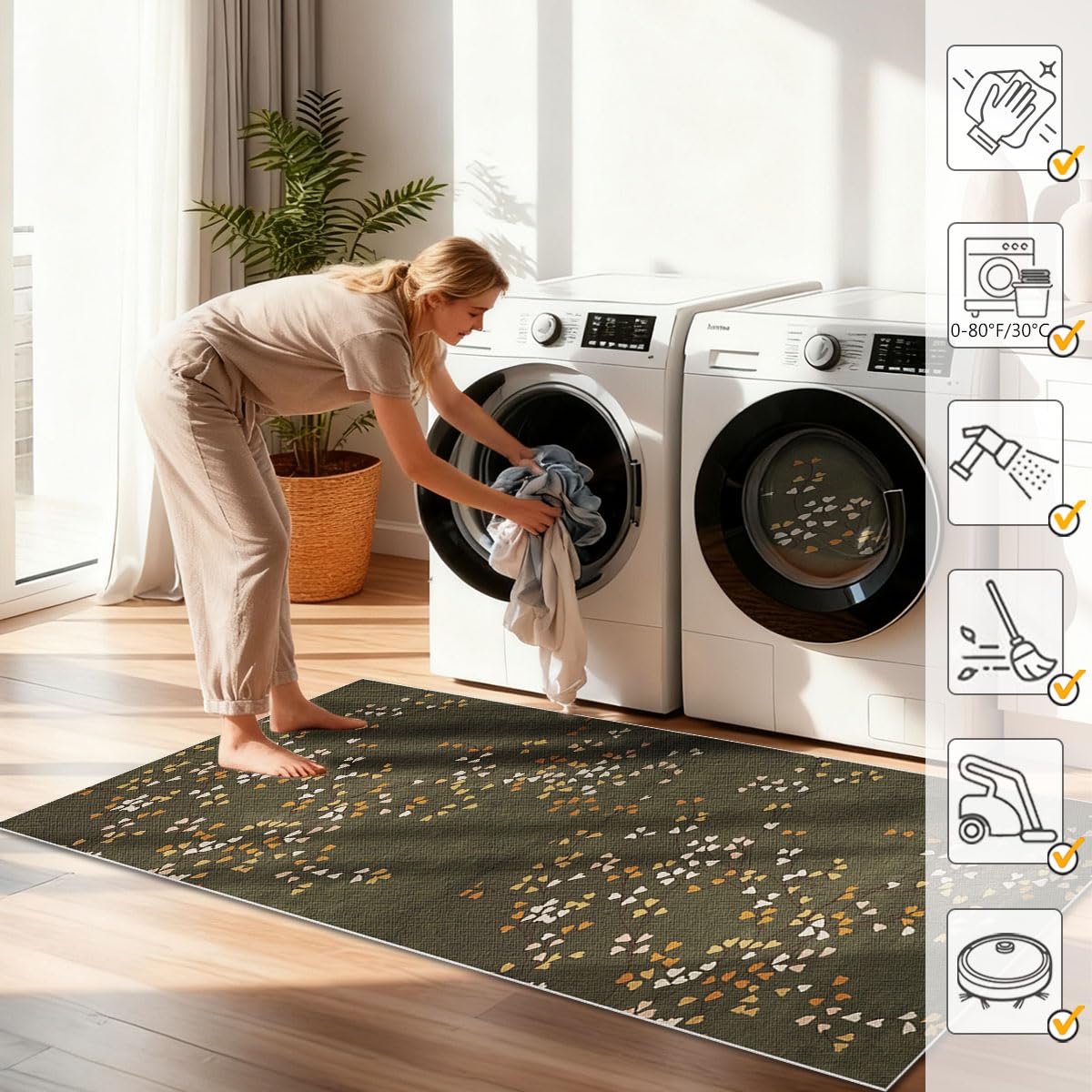 Teppich Küche Teppich Flur Läufer Waschbare Teppich Läufer für Flur Schlafzimmer Wohnzimmer Teppichläufer Flur rutschfest Küchenteppich Flurteppich Eingangsmatte 120 x 150cm