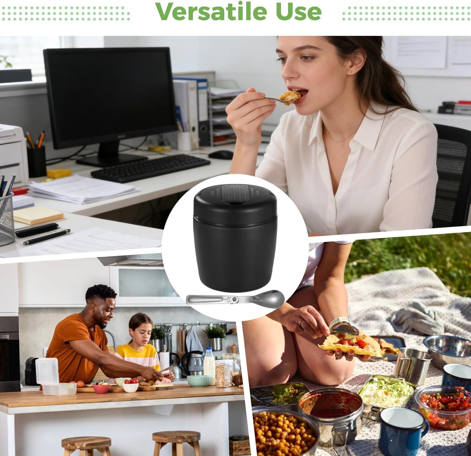 1.5 Liter Thermal Lunch Pot with Folding Spoon, Vacuum Insulated Food Jar, 304 Stainless Steel, Wide Mouth Leakproof for Office, Camping