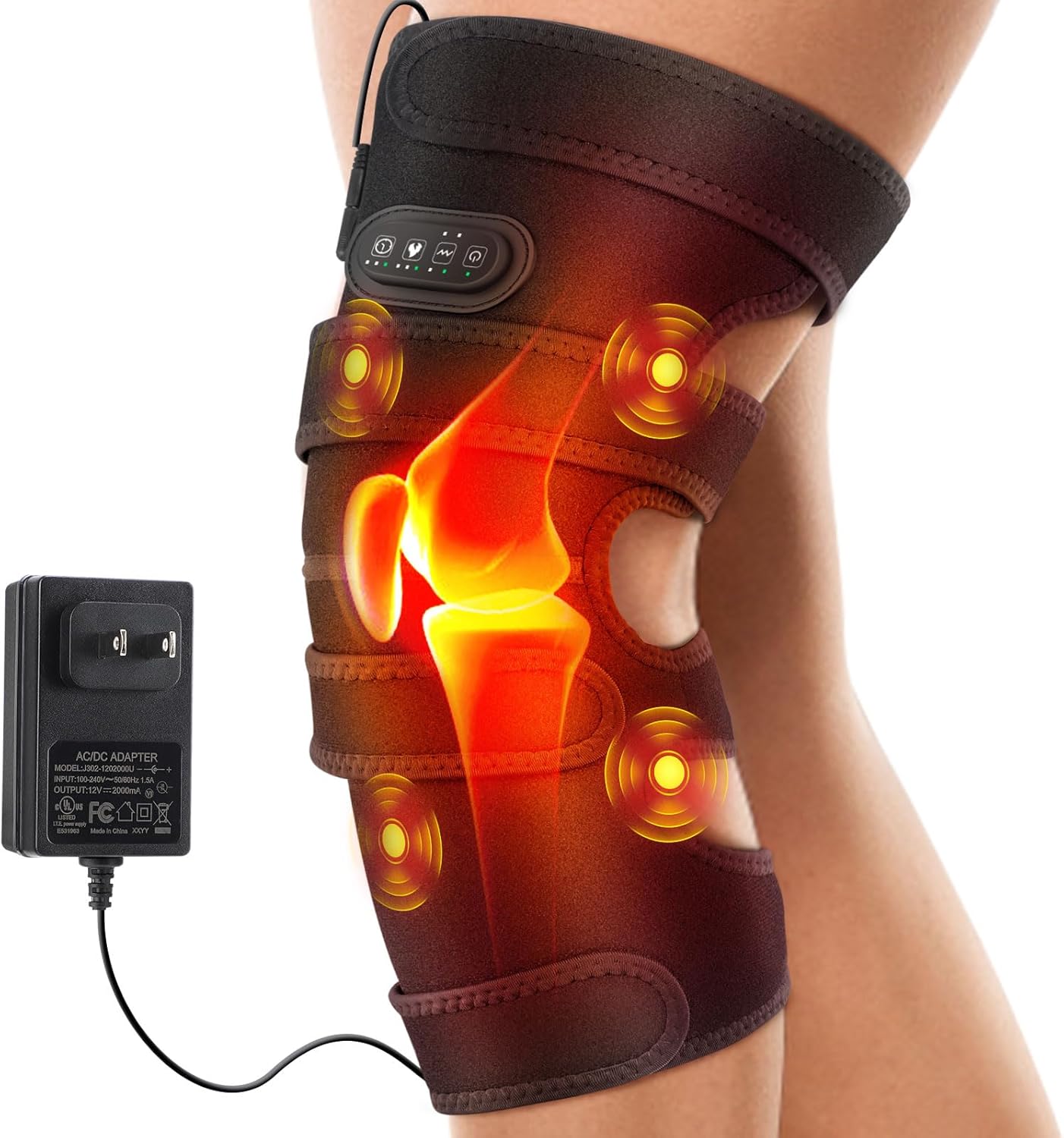 Knee Massager with Heat & Vibration, Heating Pad for Knee Pain Relief, Heated Knee Brace with 3 Heat 5 Massage, AC Adapter Heating Faster (No Battery)