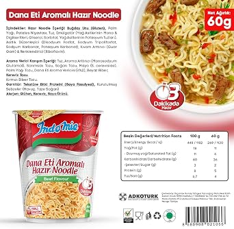 Indomie Bardak Etli Noodle Koli 24'lü (60 Gr x 24 Adet)