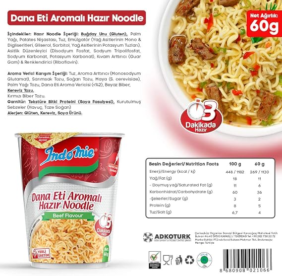 Indomie Bardak Etli Noodle Koli 24'lü (60 Gr x 24 Adet)